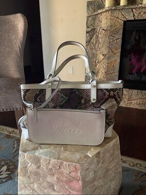 Gucci Python Panel Tote with Metallic Silver Trim